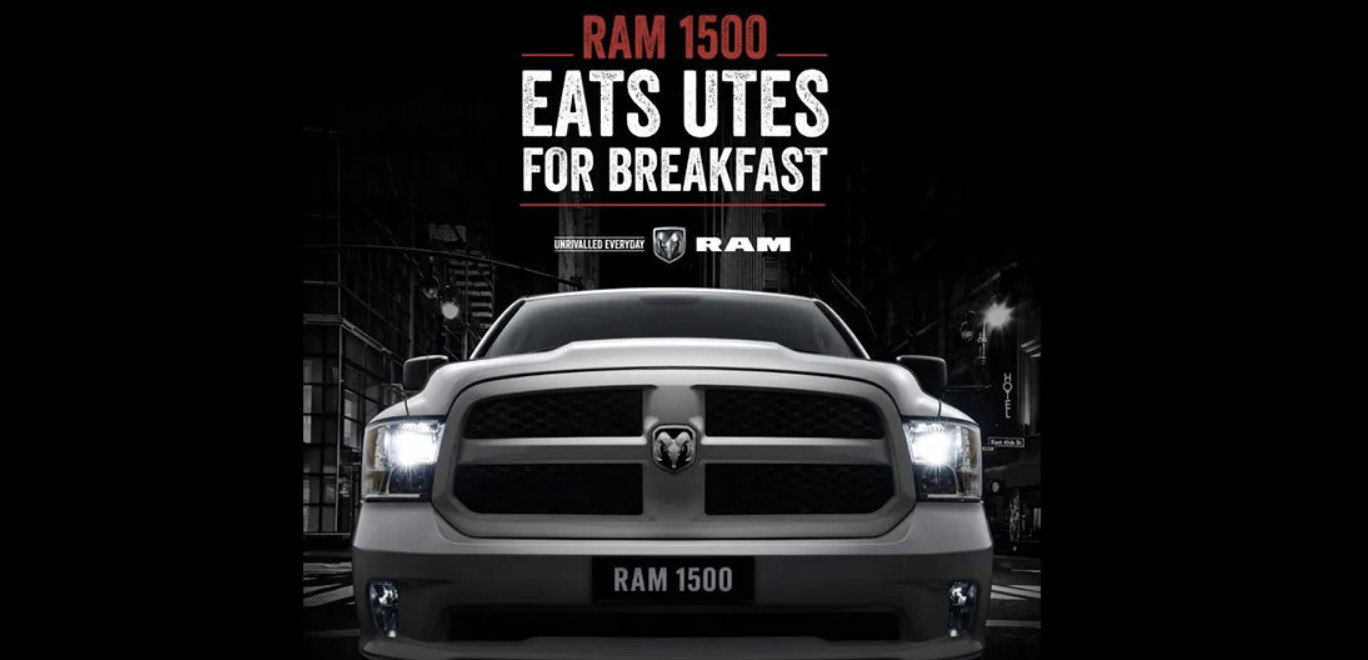 A similar ad for a Ram 1500 truck with the tag line, EATS UTES FOR BREAKFAST